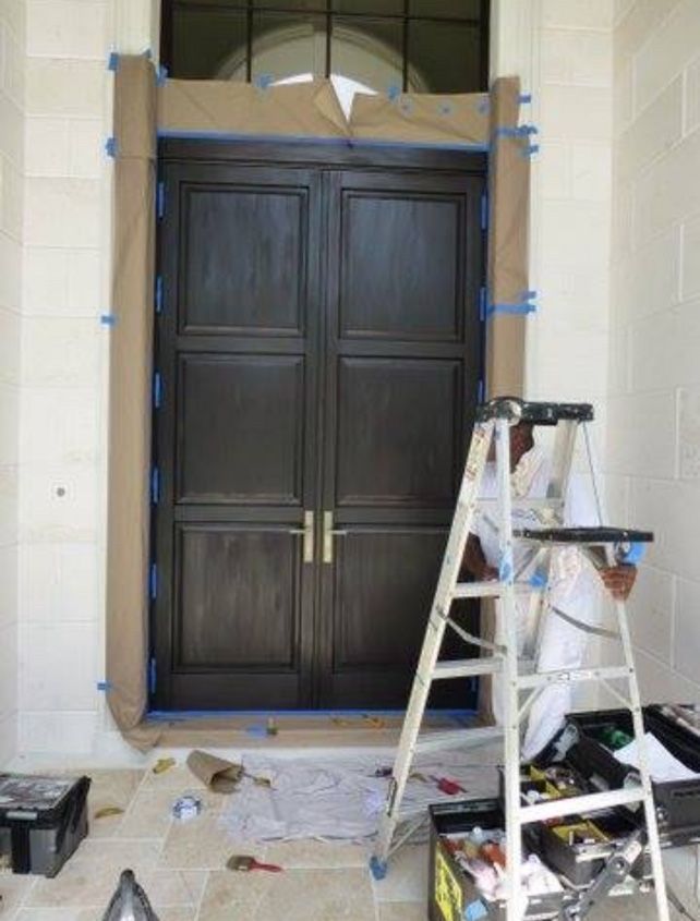Exterior door prepared for professional painting