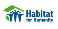 Habitat for Humanity logo with green roof, blue people figures, and blue text
