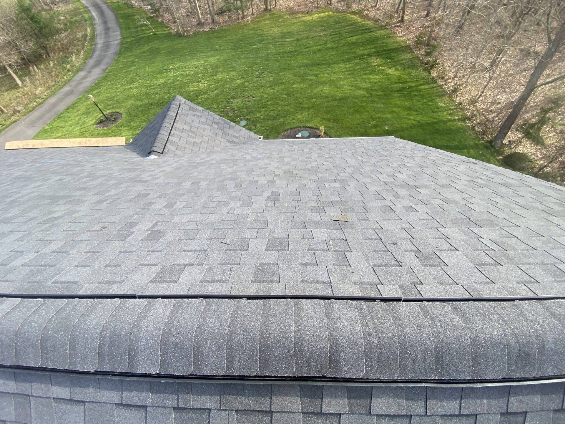 side top view of bluish gray roof