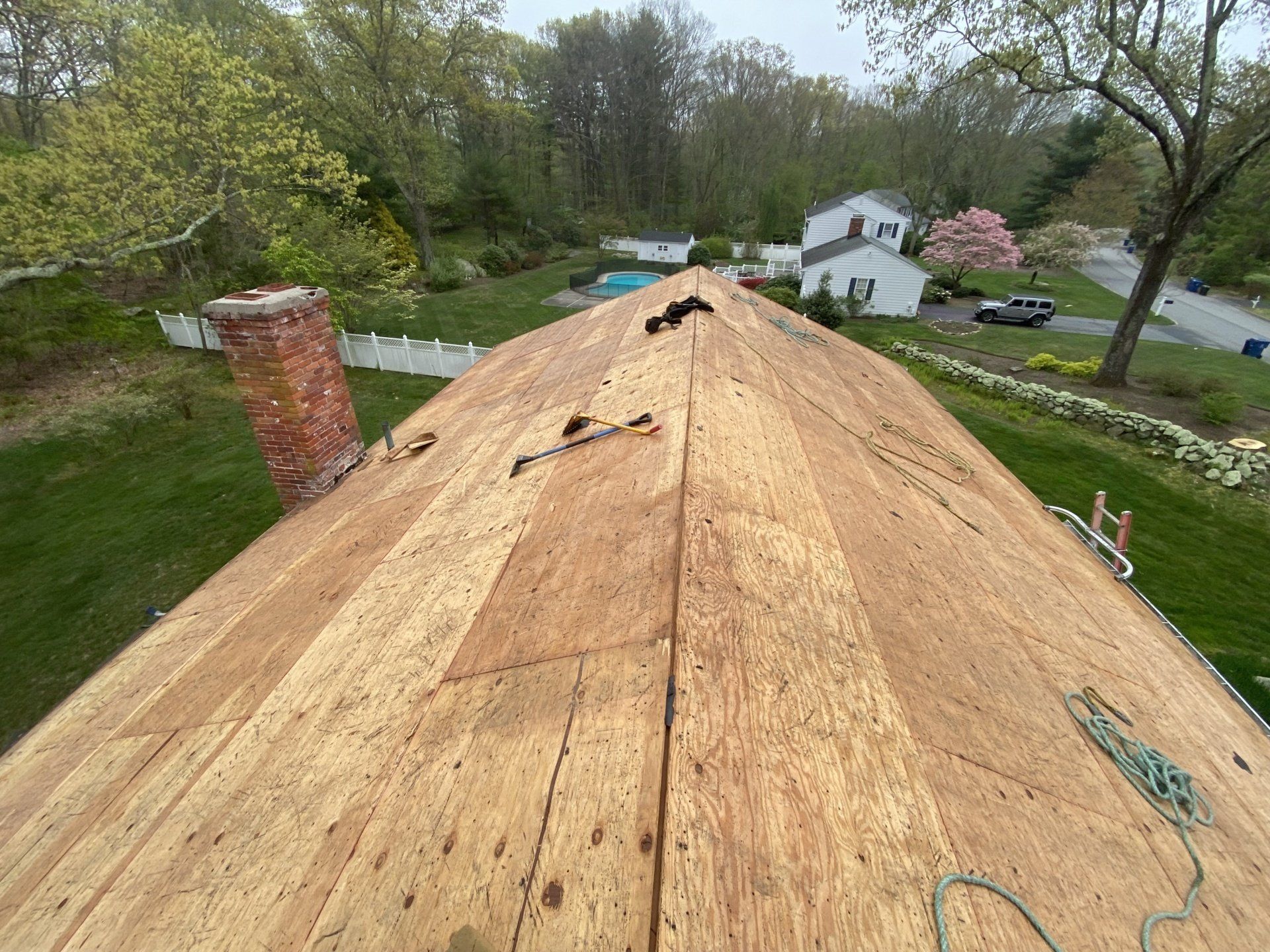 wooden roof with chimney