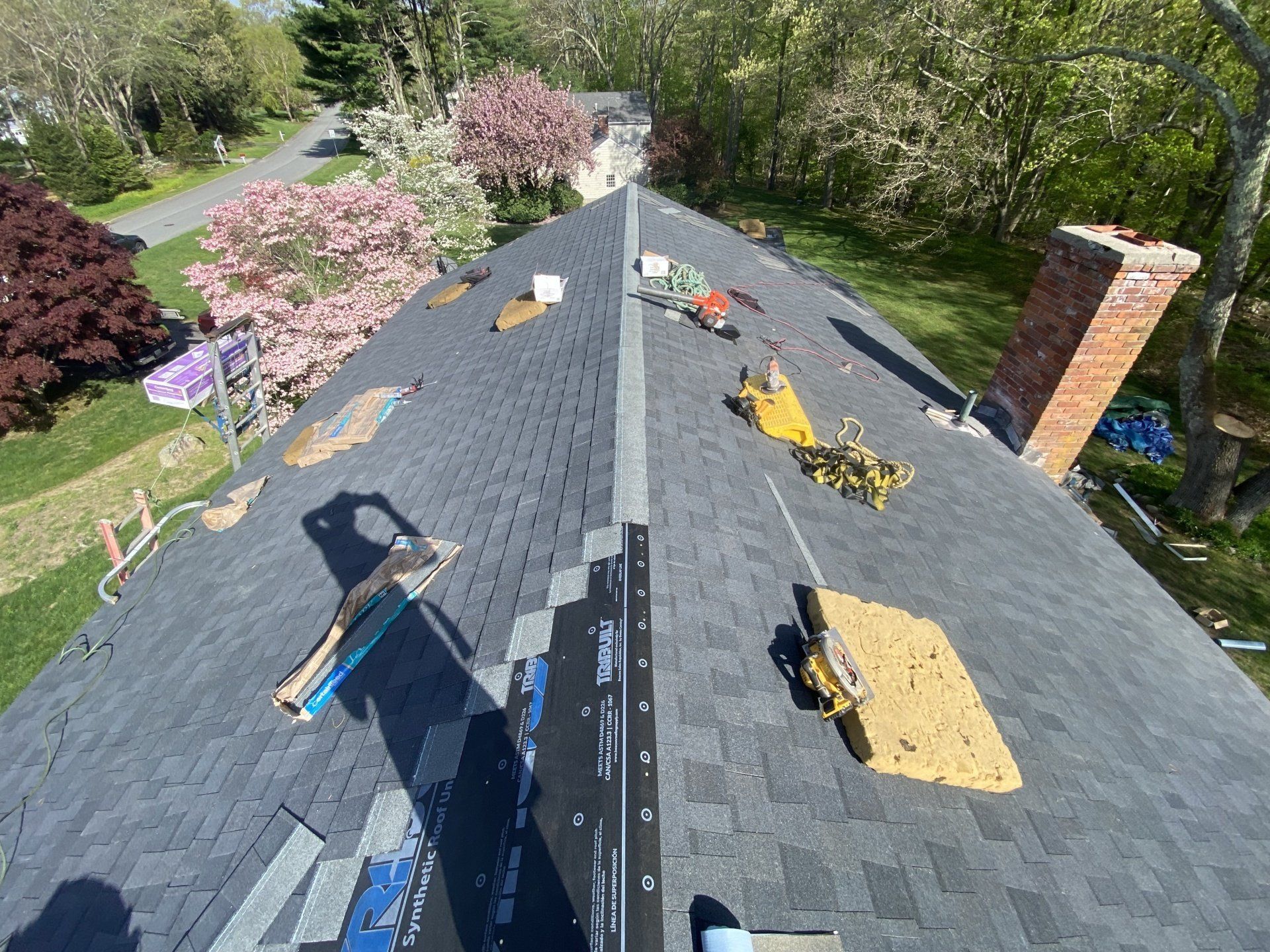 bluish gray roof  with some tools and equipments