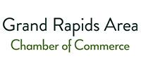 Grand Rapids Area Chamber of Commerce logo in black and green text on a white background