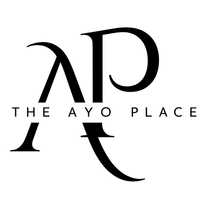 Stylized black logo with overlapping “AP” initials and the text “THE AYO PLACE” on a white background