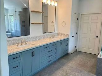 Blue bathroom cabinets