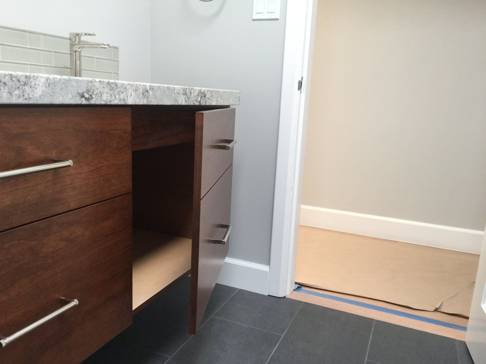 Open bathroom cabinet