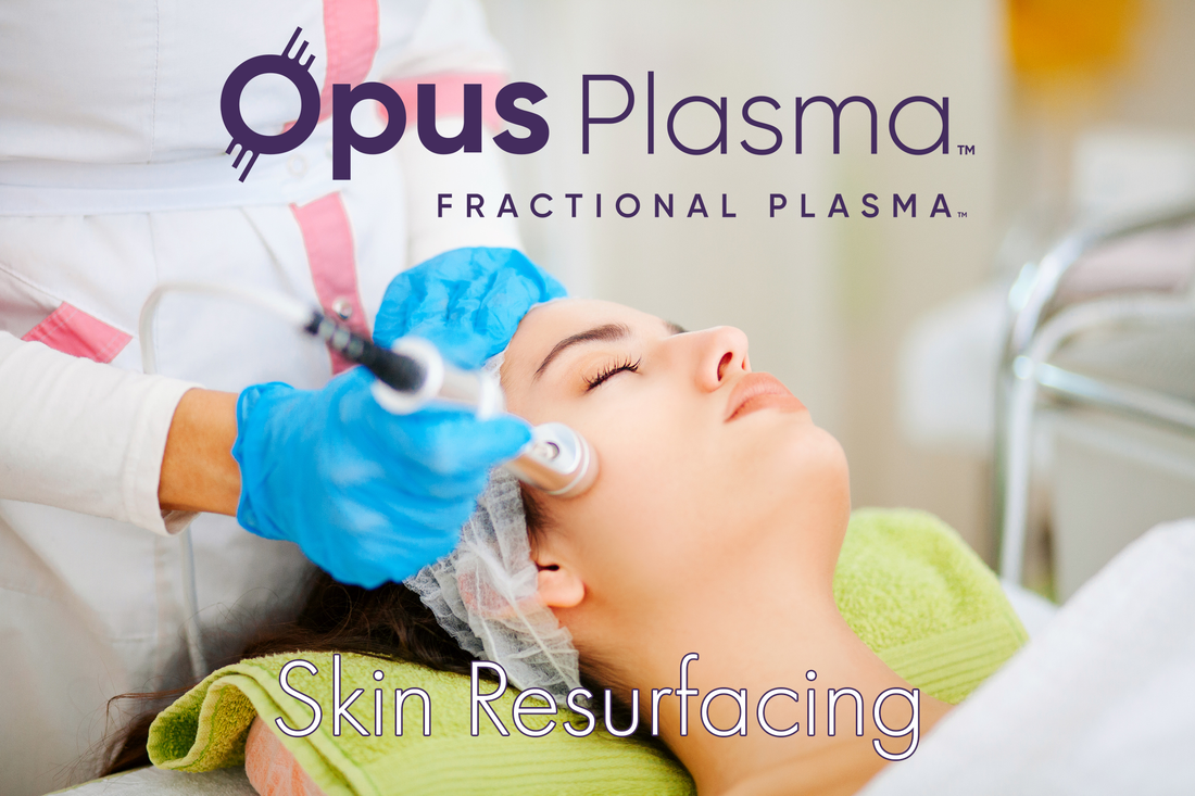 A woman is getting a fractional plasma treatment on her face.