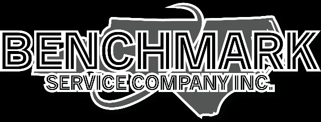 Benchmark Service Company logo, with text over a map of North Carolina and South Carolina.