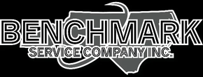 Benchmark Service Company logo, with text over a map of North Carolina and South Carolina.