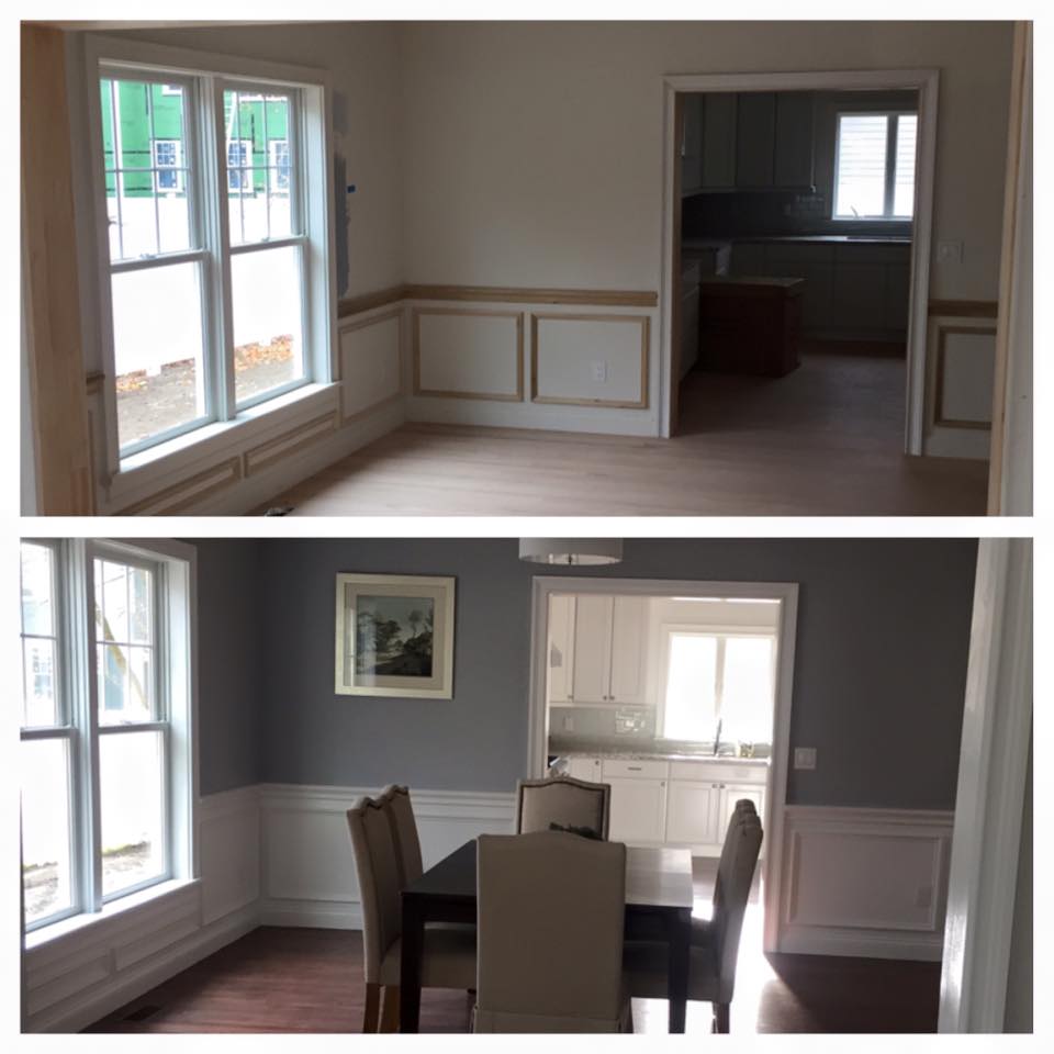 Before and after painting of dining area
