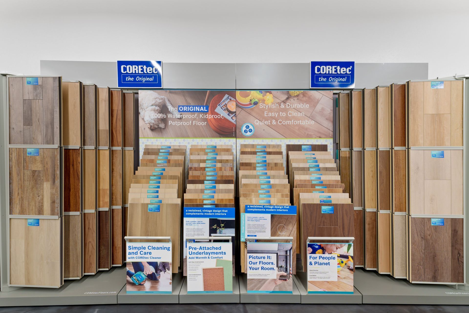 Wood flooring display showroom with sample planks