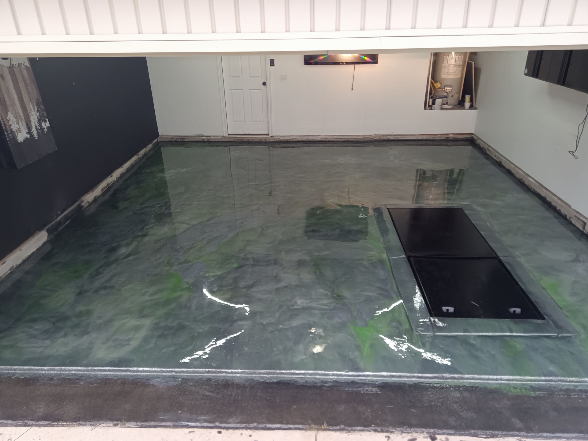 Epoxy coating floor with green liquid