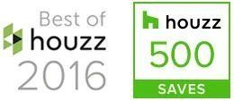 Best of Houzz 2016 and Houzz 500 Saves badges in green and gray