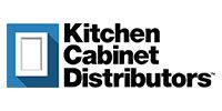Kitchen Cabinet Distributors logo with blue cabinet icon and black text