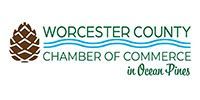 Worcester County Chamber of Commerce logo with pine cone emblem and “in Ocean Pines” text