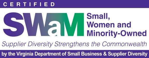 Certified SWaM logo in purple, green, and white with text: Small, Women and Minority-Owned.