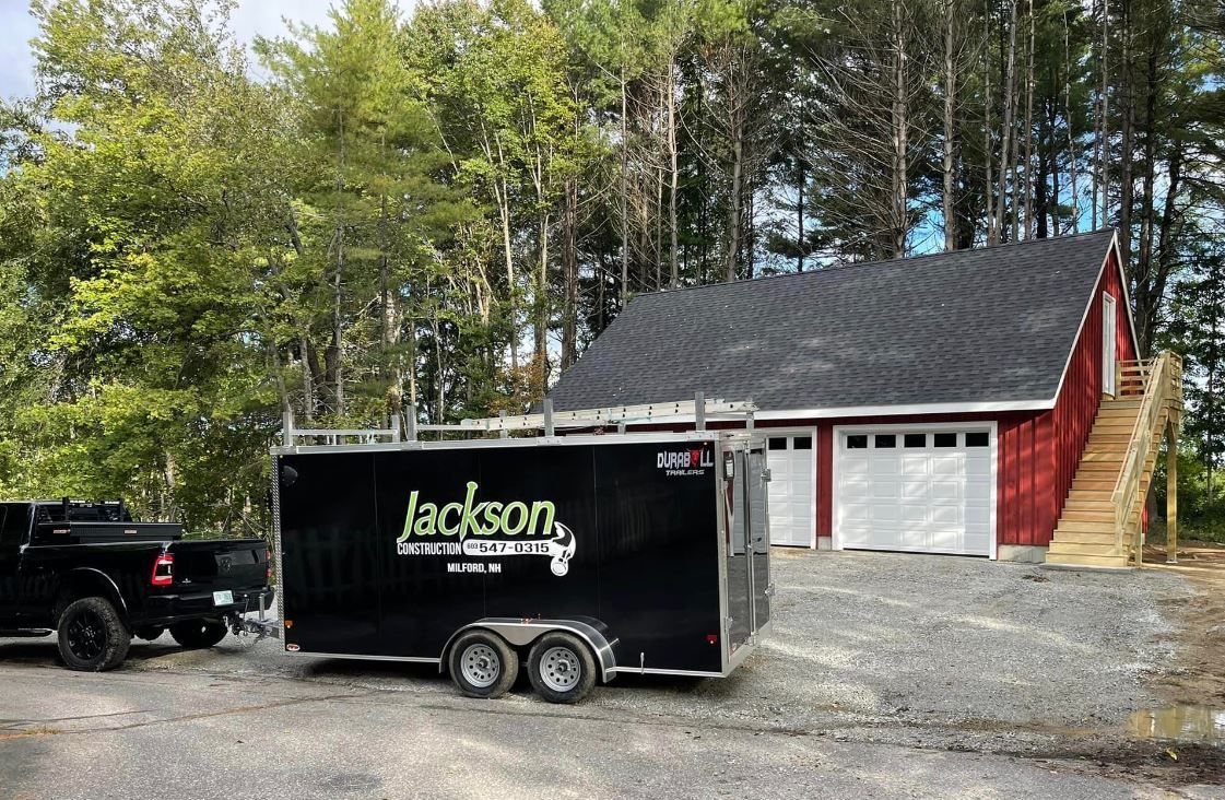 red garage with trailer