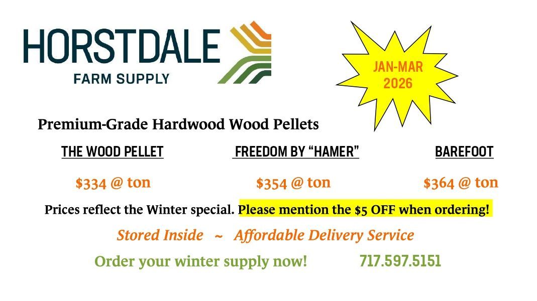 Ad for Horstdale Farm Supply: Harvest savings on twine and plastics by Feb 20. Shows a hay baler, price lists, and logo.