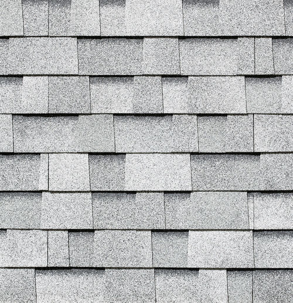 Gray asphalt roof shingles.
