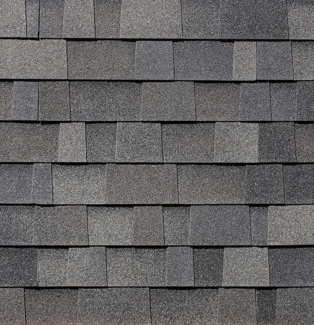 Gray asphalt roof shingles.