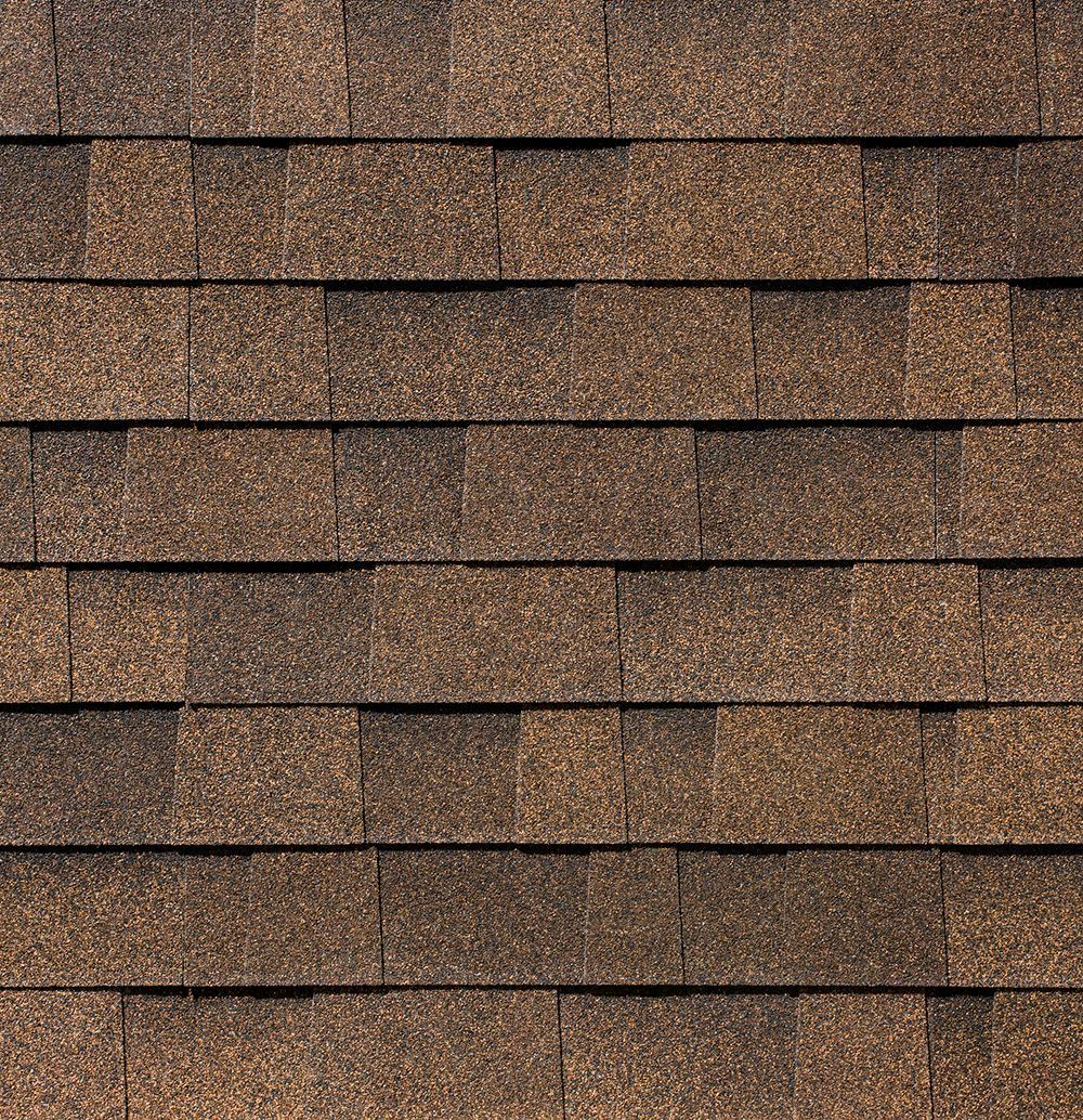 Brown asphalt roof shingles.