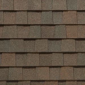 Brown asphalt roof shingles.