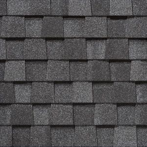 Dark gray asphalt roof shingles.