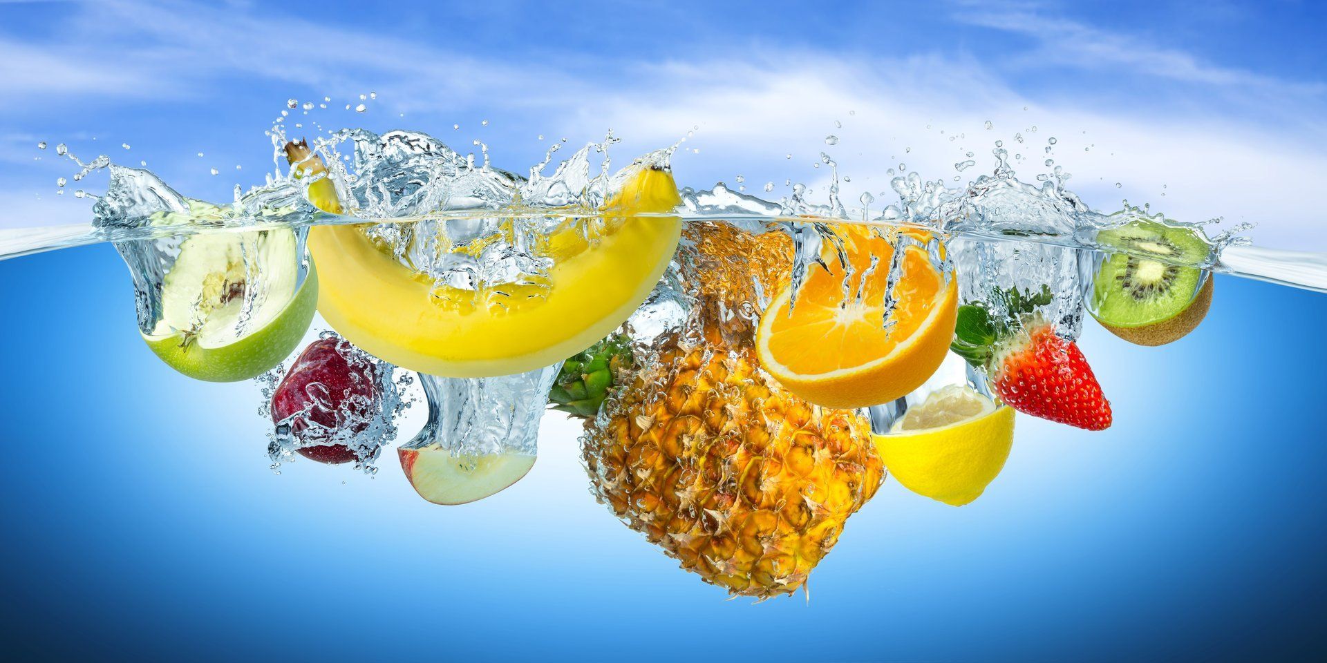 fruits splashes into water