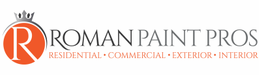 Logo for Roman Paint Pros, featuring an orange circle with the letter 