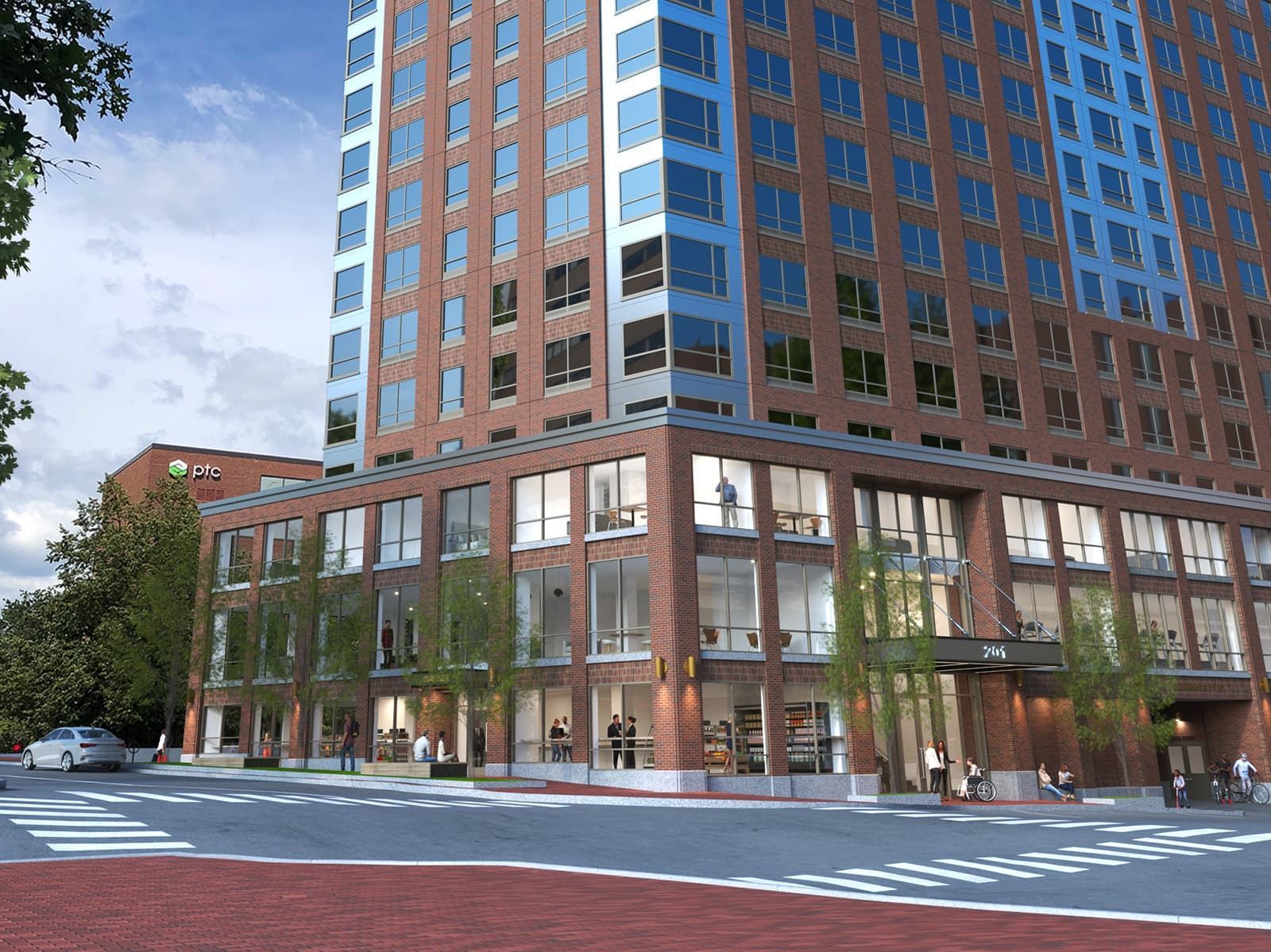 An artist 's impression of a tall building with lots of windows