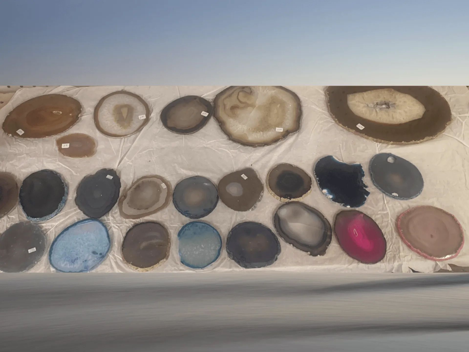 A bunch of different colored circles on a white surface