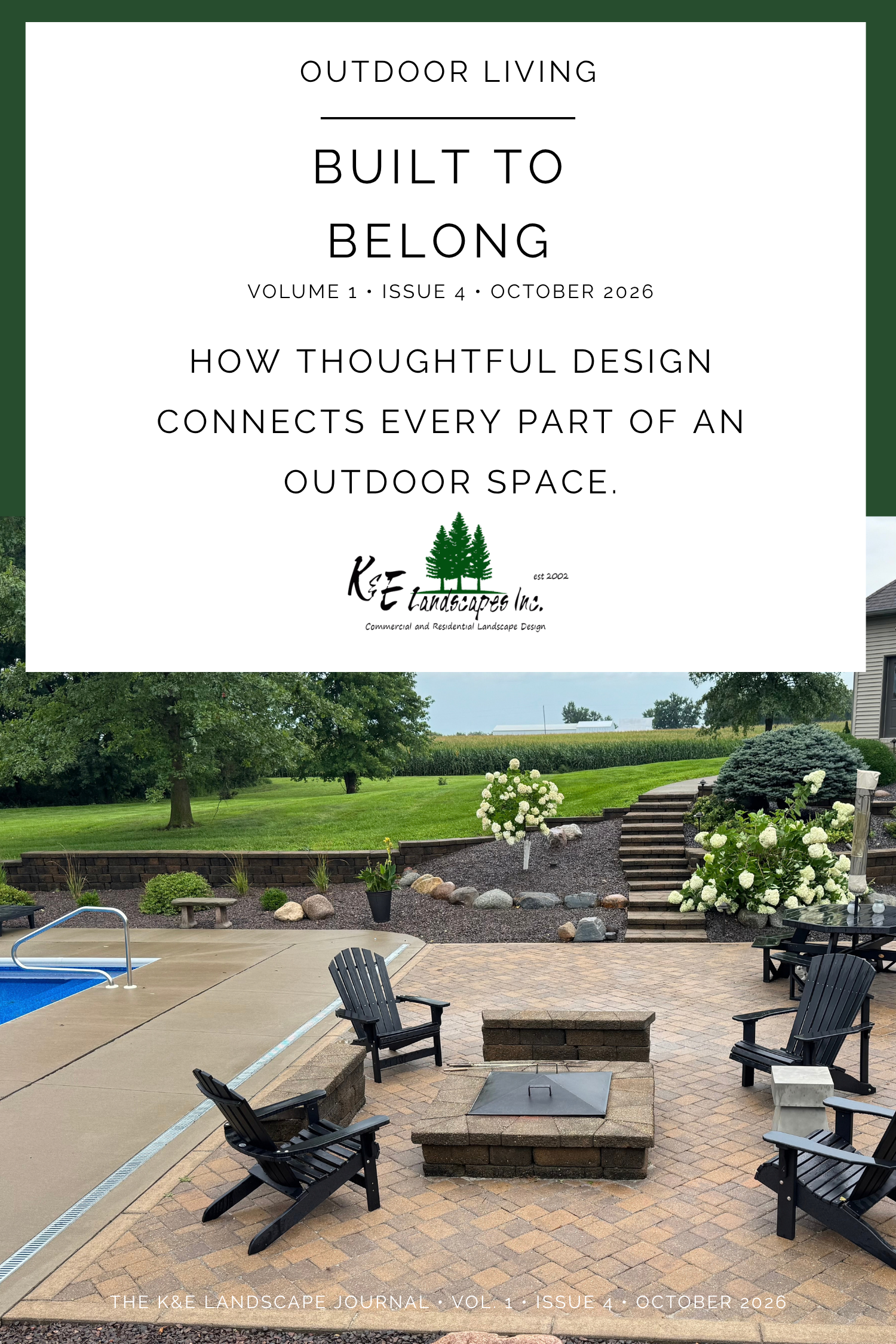 K&E Landscapes outdoor living design with paver patio and fire pit in Mount Pleasant, Southeast Iowa