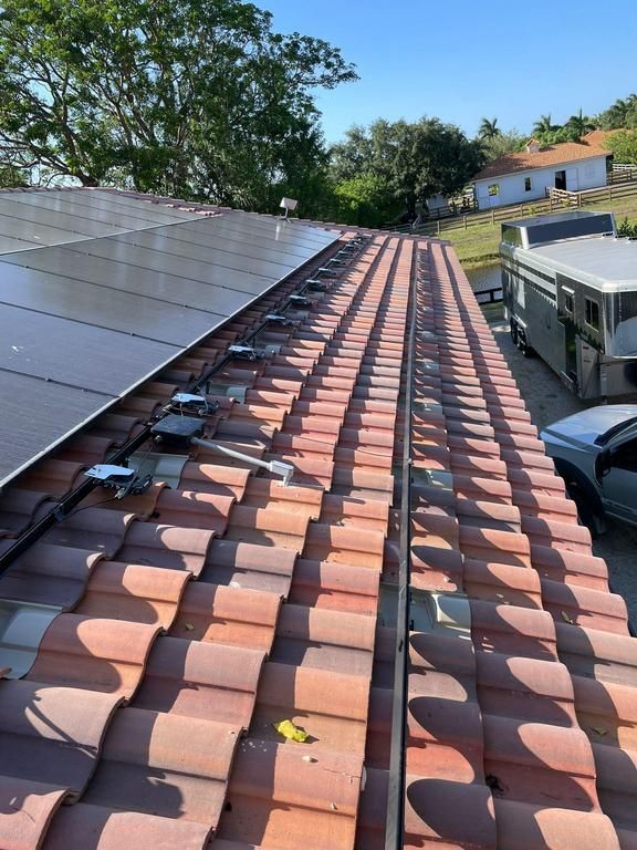 A roof with a lot of tape on it.