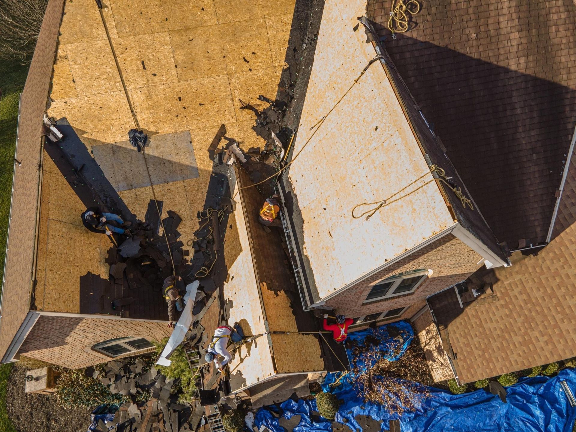 Contractors installing roof top view