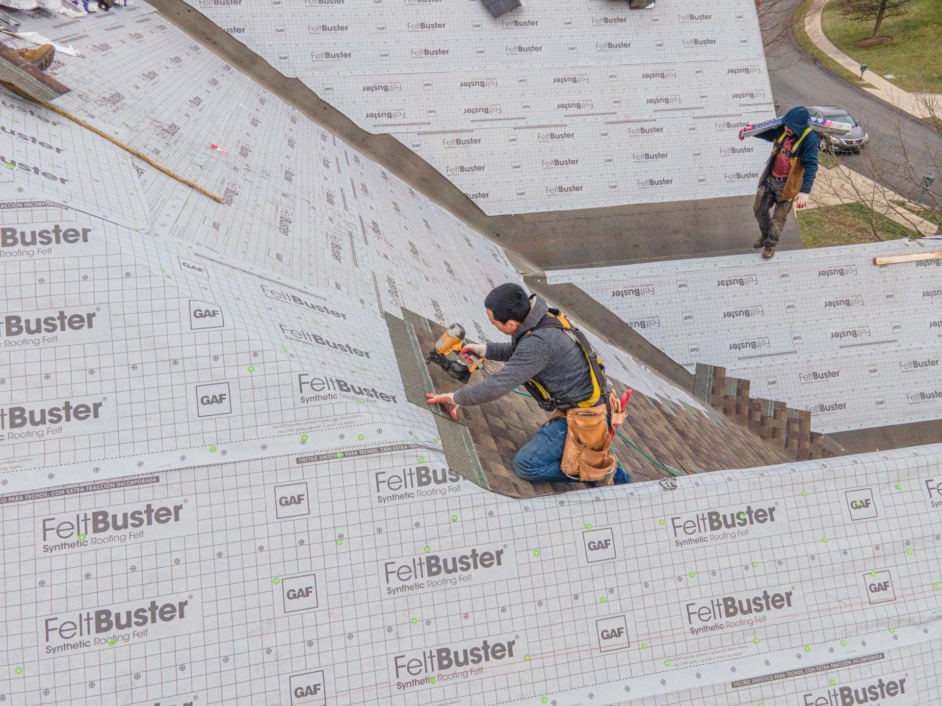 Roof being installed