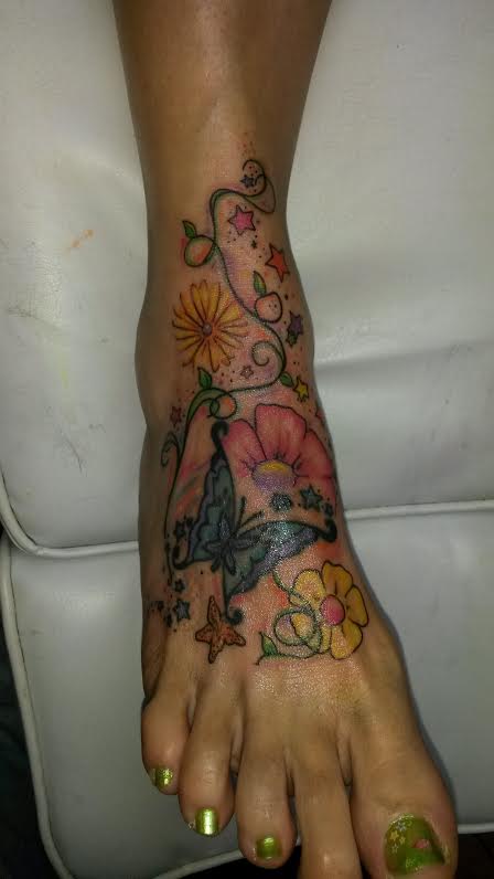 Flower tattoo on foot