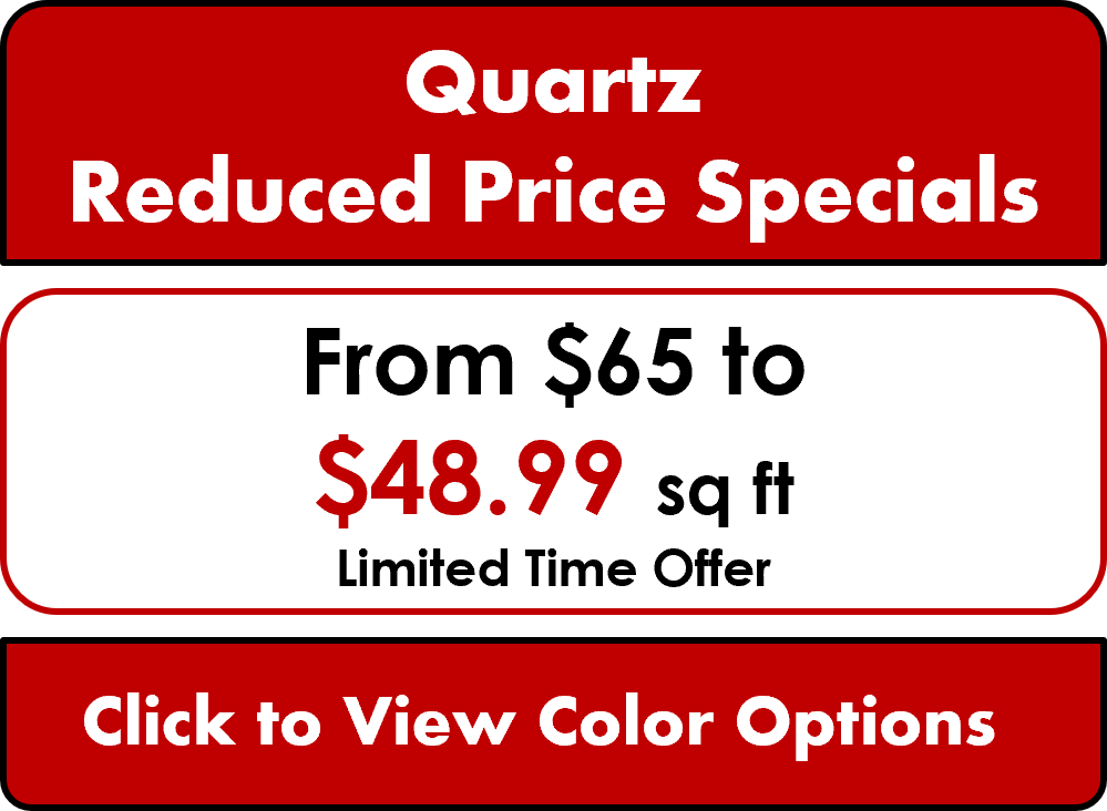 a red and white sign that says quartz reduced price specials
