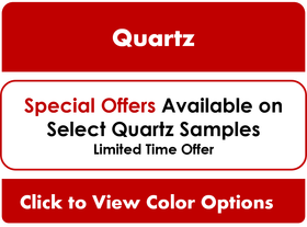 a red and white sign that says Special offers available on select quartz samples limited time offer click to view color options