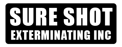 Logo for Sure Shot Exterminating Inc. in white text on a black rectangular background.
