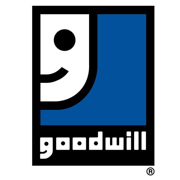 Goodwill logo: smiling face symbol with a blue square and 