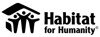 Habitat for Humanity logo: Three stick figures under a roof, with the organization's name beside it.