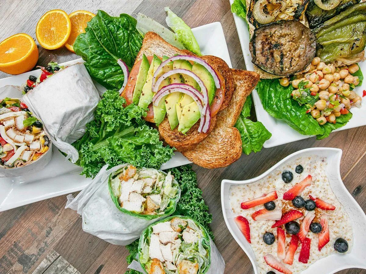 There are many different types of food on the table.