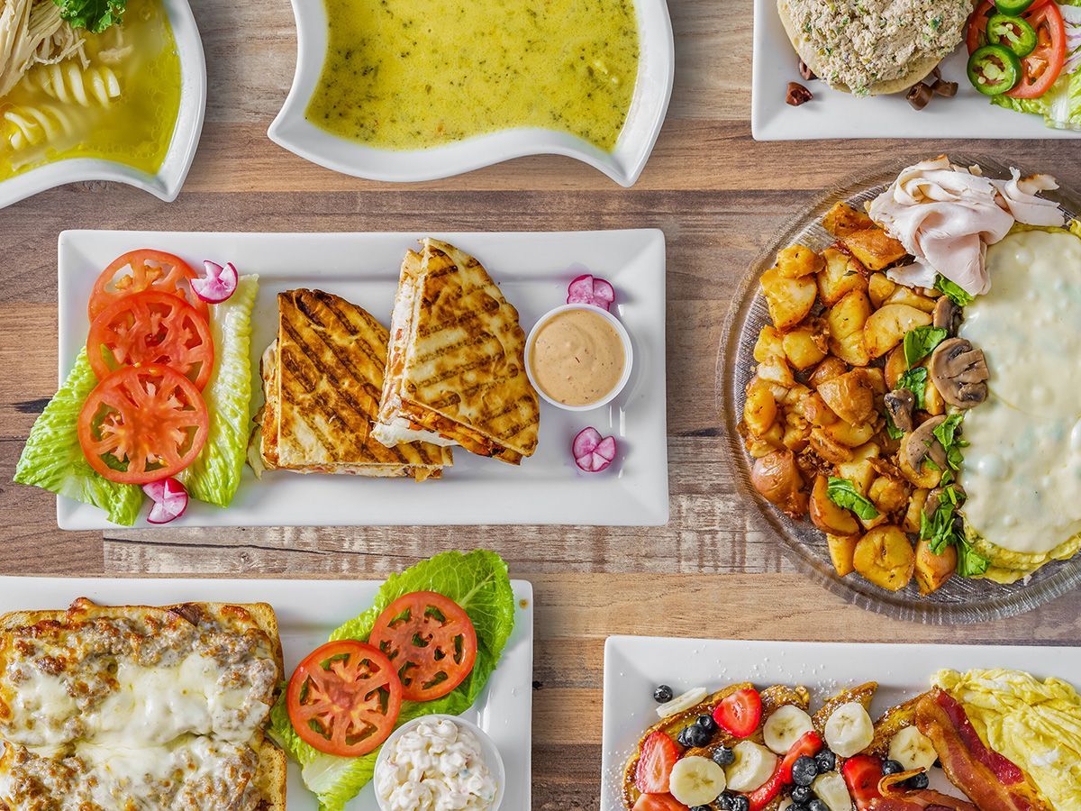 There are many different types of food on the table.