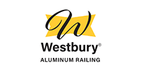 Westbury Aluminum Railing logo with black and gold stylized “W” on white background