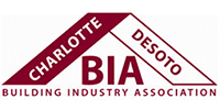 Charlotte DeSoto Building Industry Association logo with maroon and white geometric design