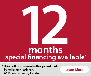 Red ad with large white 12 months special financing available text on red background, plus Learn More button.