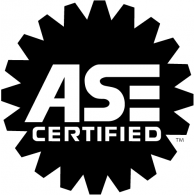 ASE Certified logo in black and white, with a gear shape and the letters ASE.