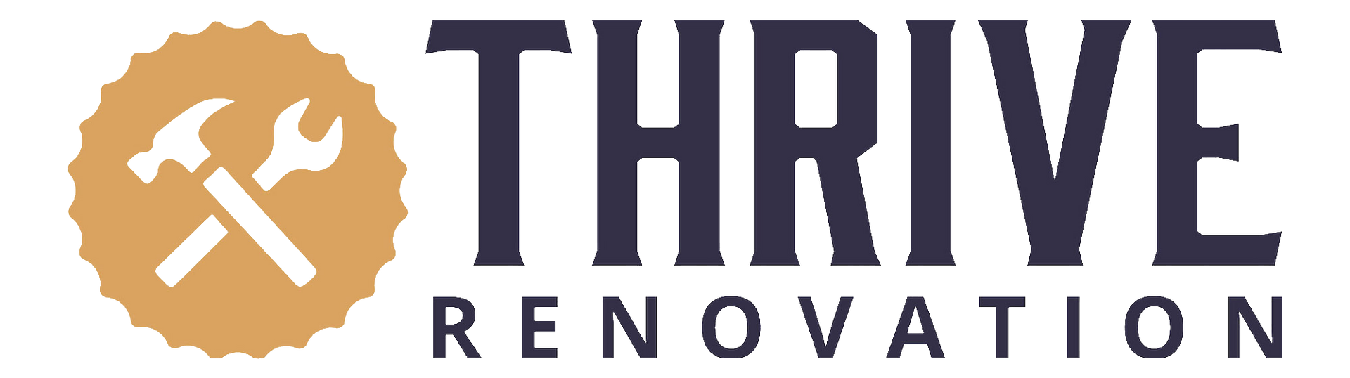 A logo for thrive renovation with a hammer and wrench in a circle.