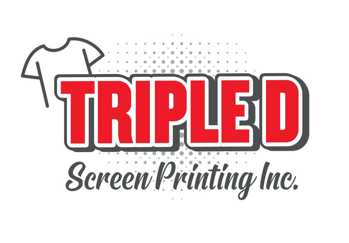 The logo for triple d screen printing inc. has a t-shirt on it.