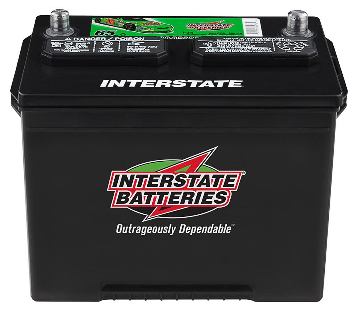 A black interstate batteries battery on a white background.