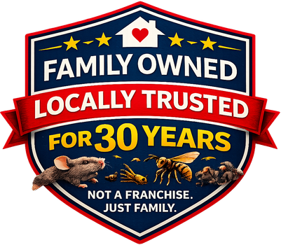Family-owned badge with “Locally Trusted for 30 Years” and “Not a franchise. Just family.”